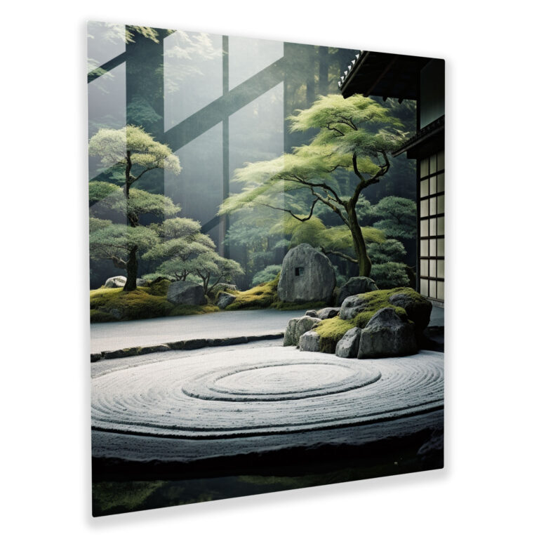Asya Zen Cam Tablo - Asya Japon Zen Bahçesi Sakin Atmosfer Minimalist