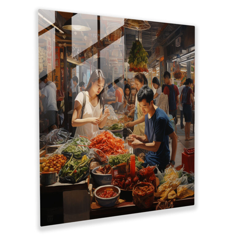 Asya Pazarı Cam Tablosu - Asya Modern Sanat Duvar Dekorasyonu Canlılık