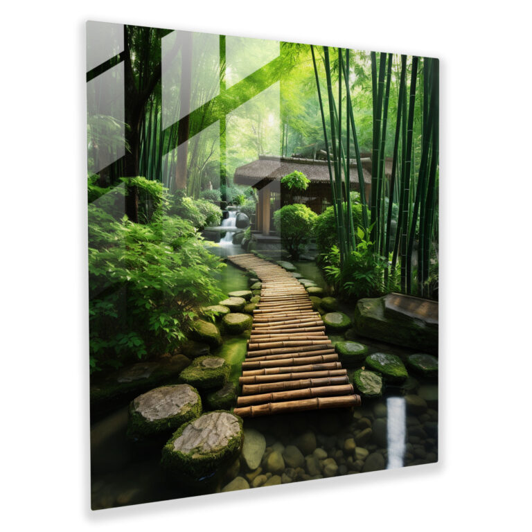 Asya Zen Cam Tablosu - Asya Ev Dekorasyonu Duvar Dekorasyonu Su Unsurları