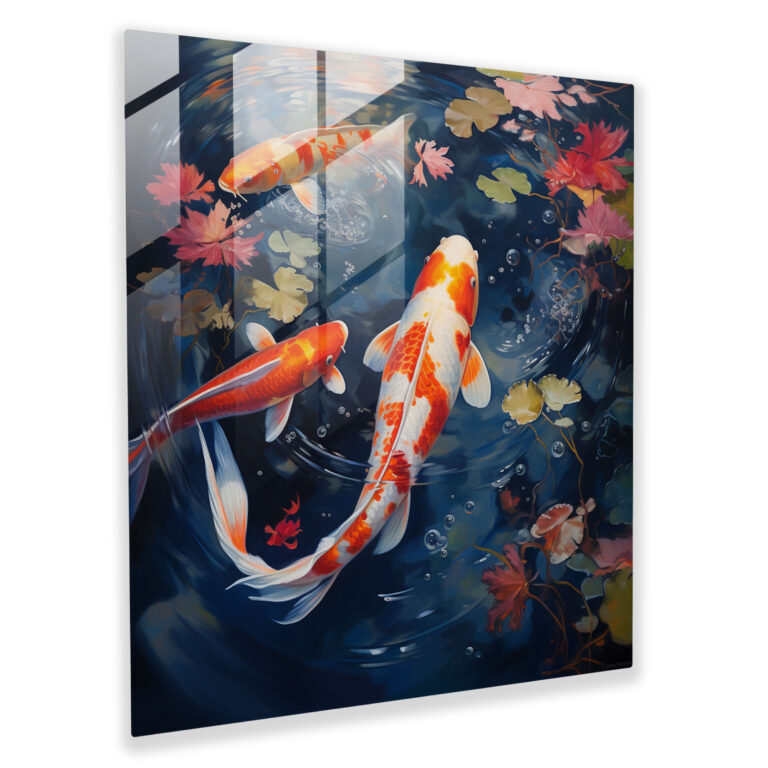 Asya Koi Cam Tablosu - Asya Cam Sanatı Huzur Veren Ortam Modern Sanat
