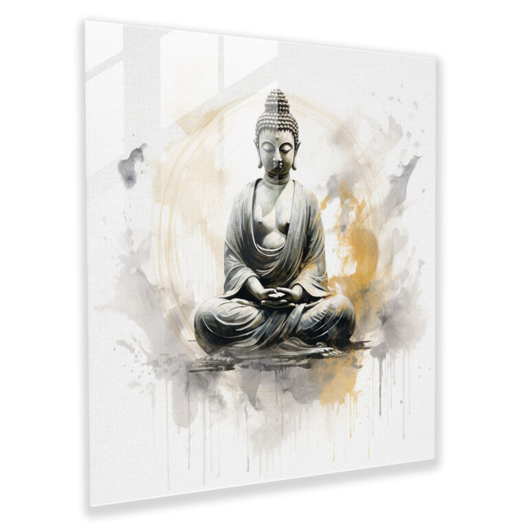 Asya Budası Cam Tablo - Huzur Dolu Hat Sanatı - Asya Modern Sanat Aydınlanma Meditasyon Yapan Buda