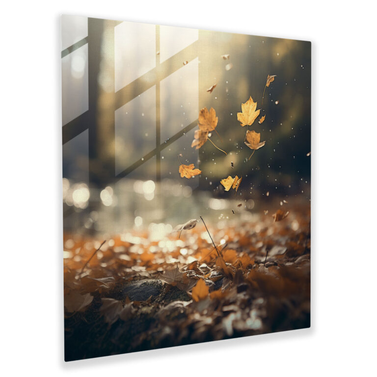 Dökülen Yapraklar Cam Tablosu - Sonbahar Cam Sanatı Bokeh Etkisi Cam Duvar Sanatı