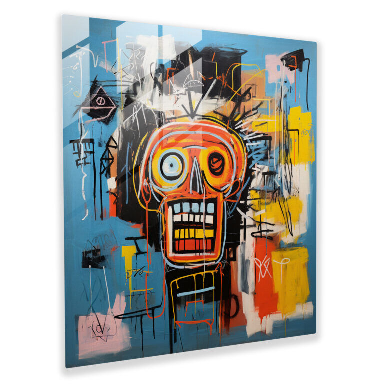 Basquiat Etkili Neo-Ekspresyonist Cam Tablo - Modern Sanat Cam Duvar Sanatı