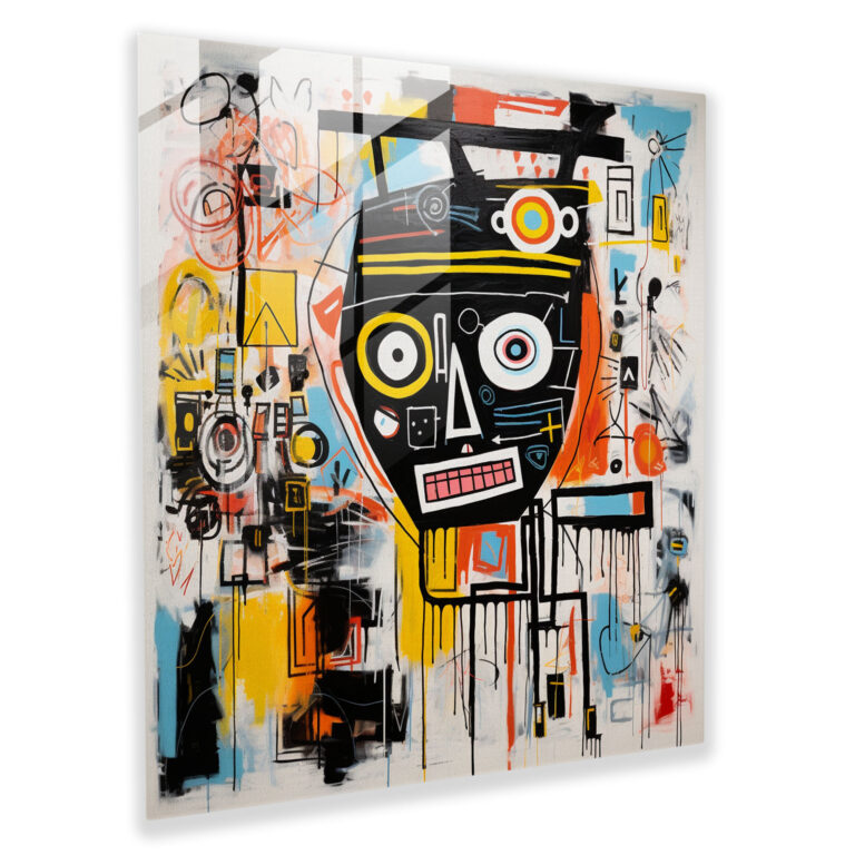 Basquiat Cam Tablo - Soyut Şekiller - Basquiat Göz Alıcı Modern Sanat Cam Duvar Sanatı