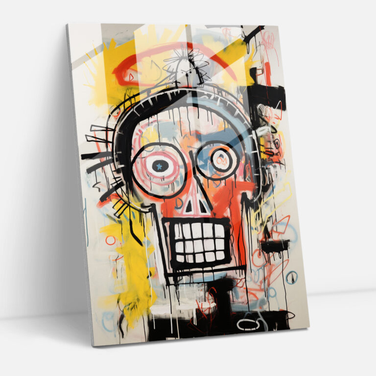 Basquiat Cam Tablosu - Neo-Ekspresyonist Füzyon - Basquiat Cam Duvar Sanatı Sembolizm Büyüleyici Füzyon