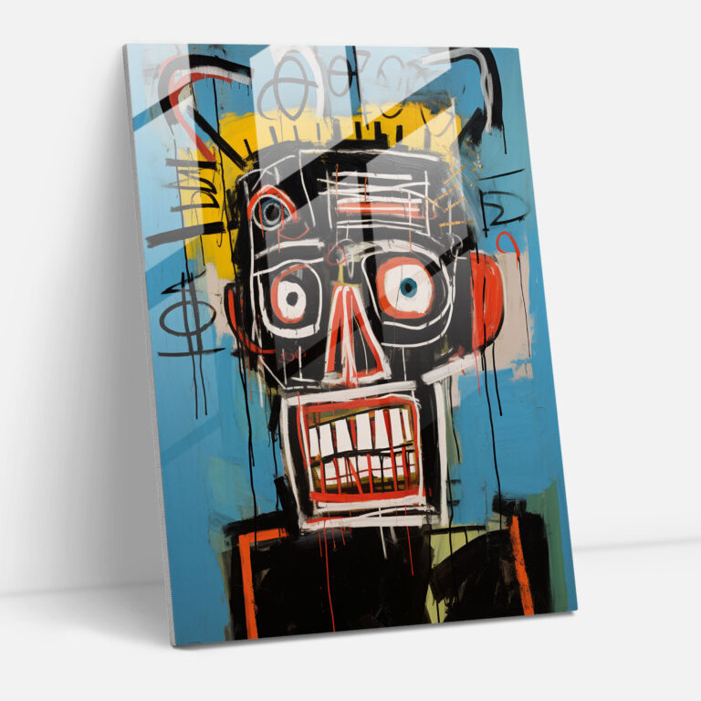Basquiat Cam Tablo - Ham Duygusal Neo-Ekspresyonizm - Modern Sanat Cam Sanatı