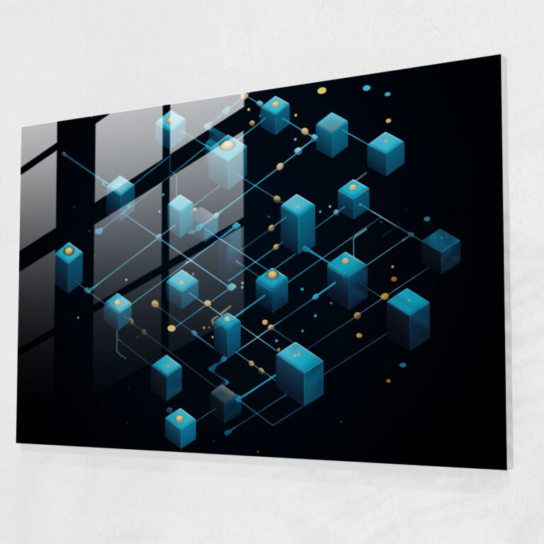 Blockchain Cam Sanatı - Blokzincir Cam Duvar Sanatı Minimalist İllüstrasyon