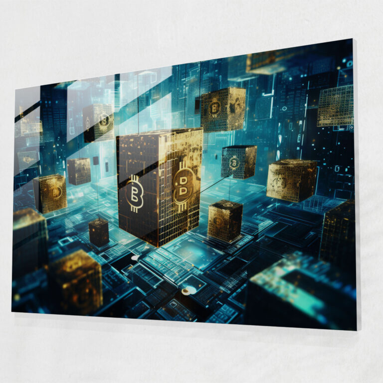 Blockchain Cam Tablo - Kripto Para Logoları ve Şifreli Kodlar ile
