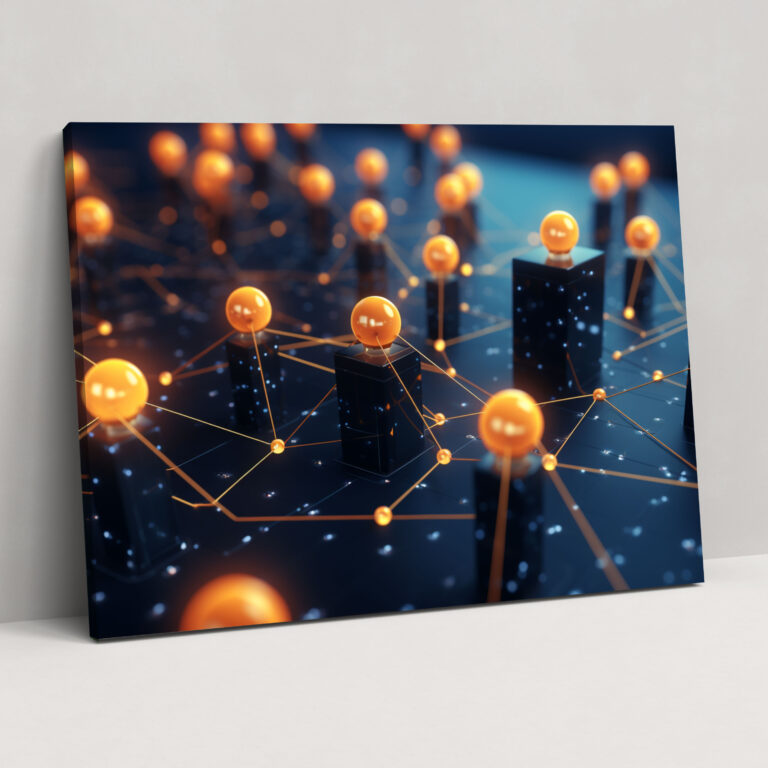 Blockchain Ağı 3D Kanvas Tablo - Blockchain Kanvas Tablo Duvar Dekorasyonu