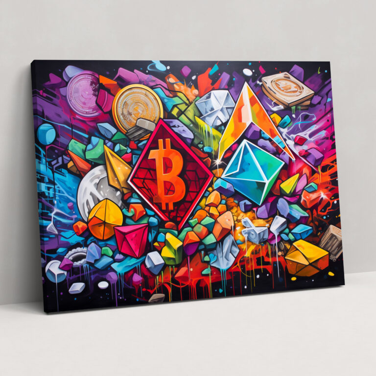 Blockchain Kripto Para Graffiti Kanvas Tablo - Blockchain Graffiti Kanvas Duvar Sanatı