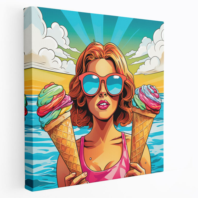 Pop Art Plaj Kanvas Tablosu - Plaj Duvar Dekorasyonu Eğlenceli ve Renkli Plaj Manzarası