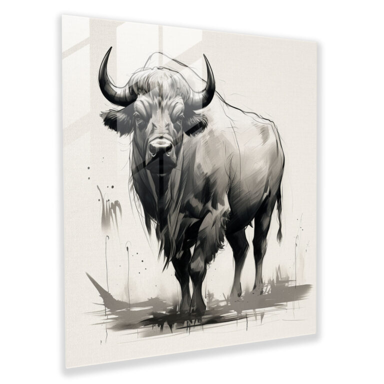 Buffalo Minimalist Çizim Cam Tablo - Ev Dekorasyonu için Buffalo Minimalist Cam Tablo