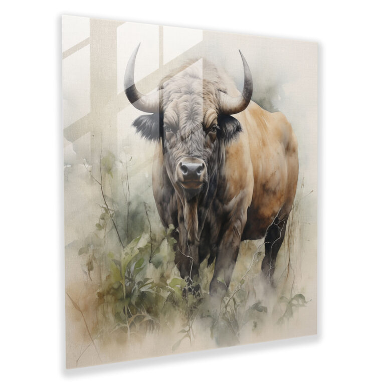 Buffalo Su Rengi Resim Cam Tablo - Buffalo Modern Sanat Su Rengi Resim Ev Dekorasyonu