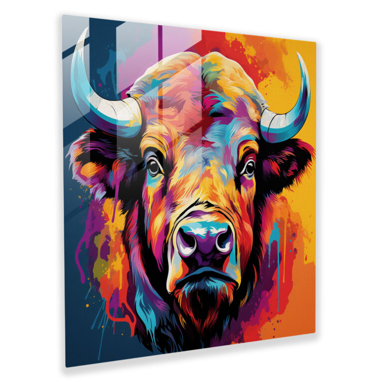 Eğlenceli Buffalo Pop Art Cam Tablosu - Ev Dekorasyonu Çizgi Romanlar Cam Sanatı