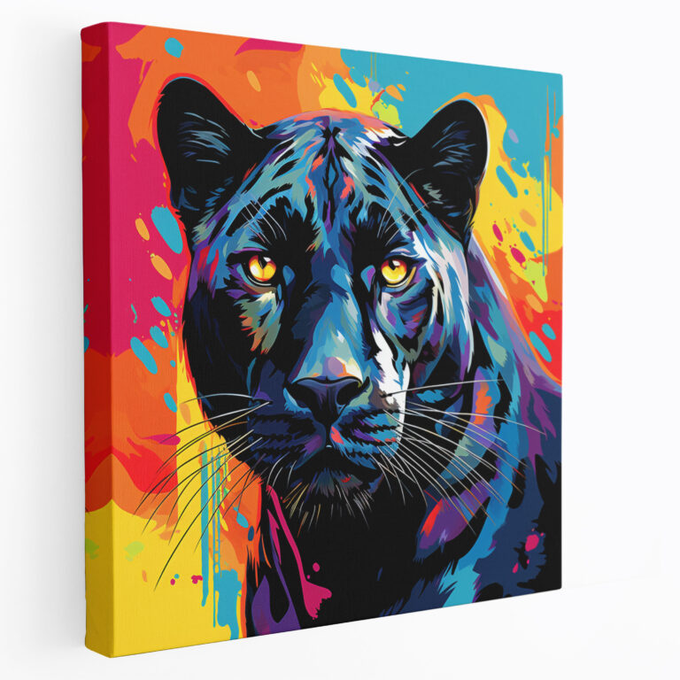 Pop Art Siyah Panther Kanvas Tablo - Renkli Arka Plan Canlı Panther Duvar Sanatı