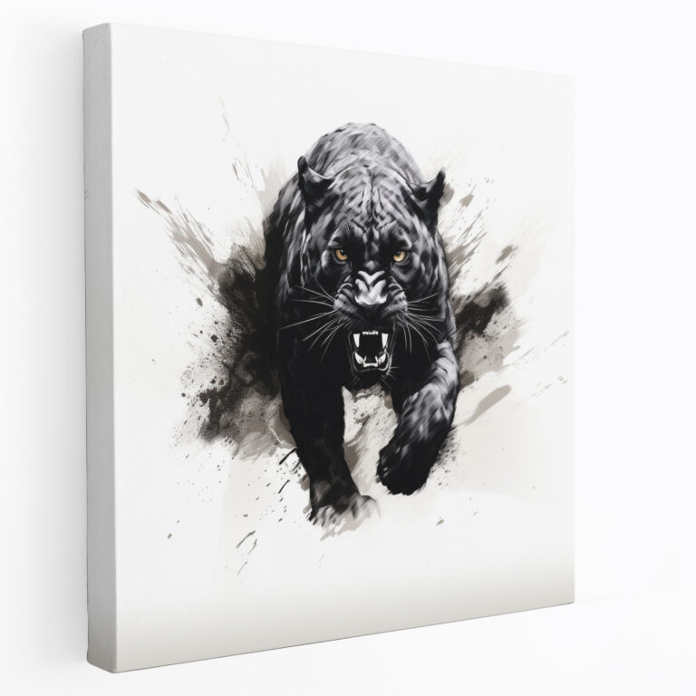 Kara Panter Duvar Sanatı - Minimalist Siyah Beyaz Eskiz - Kanvas Tablo Duvar Sanatı