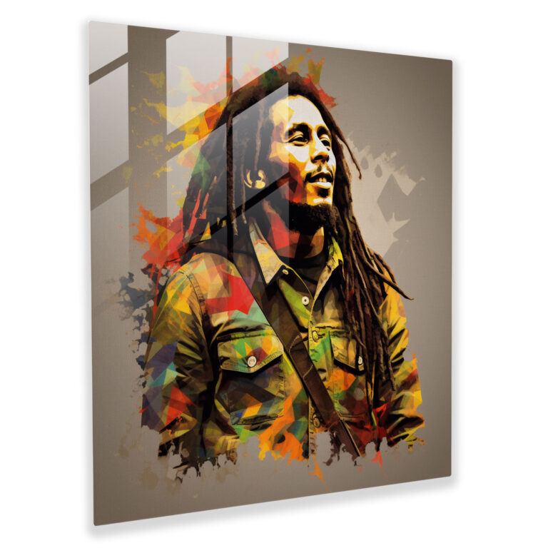 Bob Marley Cam Tablo - Bob Marley Kalıcı Miras Renkli Soyut Desenler