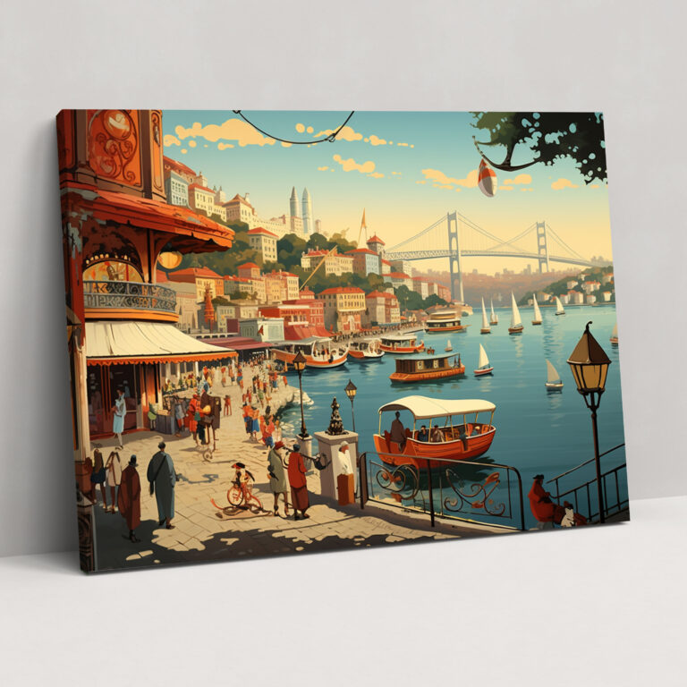 Boğaziçi Köprüsü Vintage Seyahat Poster - Boğaziçi Köprüsü Gezgin Ruhu Kanvas Tablo