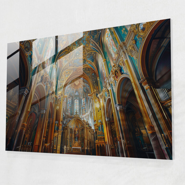 Heybetli Katedral İç Mekan Cam Tablo Sanatı - Barok Cam Sanatı Cam Tablo Ev Dekorasyonu
