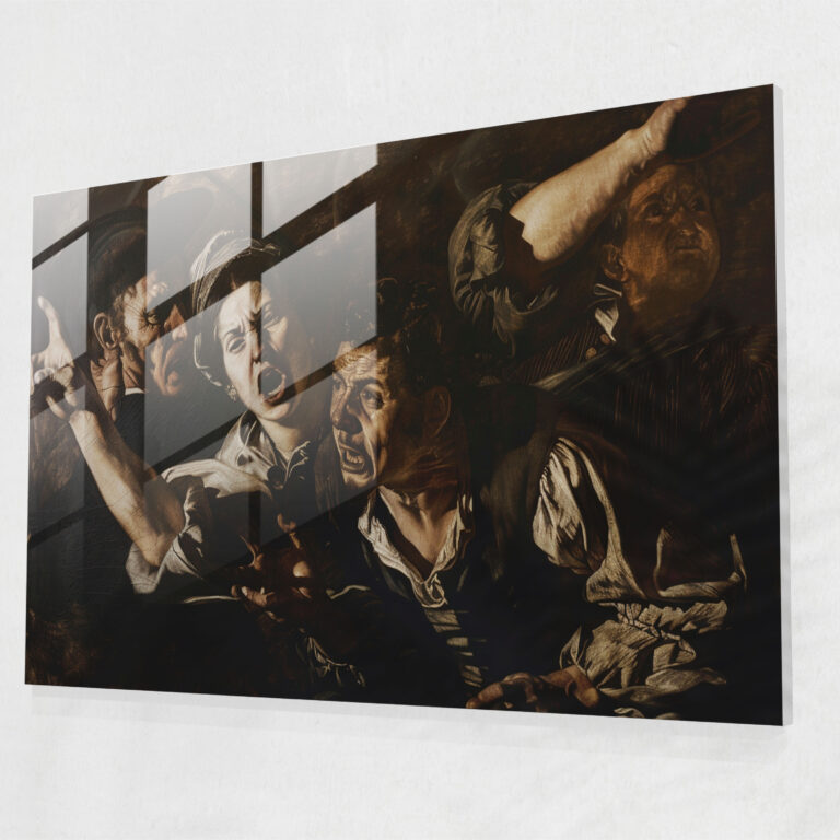 Caravaggio Tarzı Cam Sanatı: İhanet Sahnesi - Caravaggio Tarzı Cam Tablo Dinamik Kompozisyon