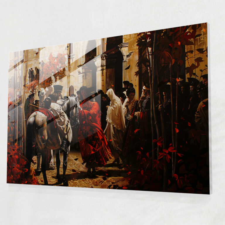 Caravaggio Tarzı Duvar Dekorasyonu - Zengin Renklerle Tarihi Sahne - Modern Sanat Cam Tablo