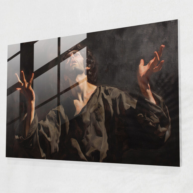 Caravaggio Tarzı Cam Sanatı - Aydınlanma Anında Figür - Ev Dekorasyonu için Cam Tablo