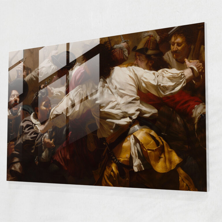 Caravaggio Tarzı Cam Sanatı Savaş Sahnesi Duvar Dekorasyonu