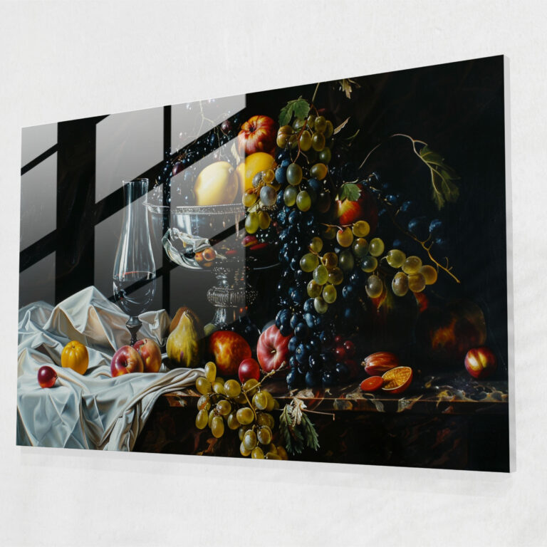 Caravaggio Tarzı Cam Tablo - Caravaggio Cesur Fırça Darbeleri Dramatik Kompozisyon Çarpıcı Natürmort