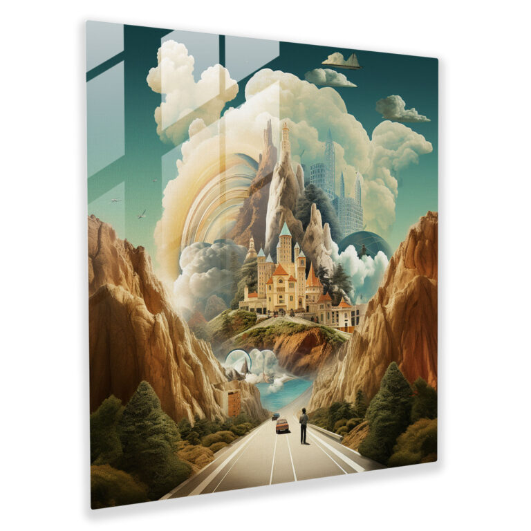 Dreamscape Harikaları Cam Tablo - Gerçeküstü Anıt Duvar Sanatı - Fantezi Ev Dekorasyonu - Hayal Gücüyle Dolu Cam Sanatı