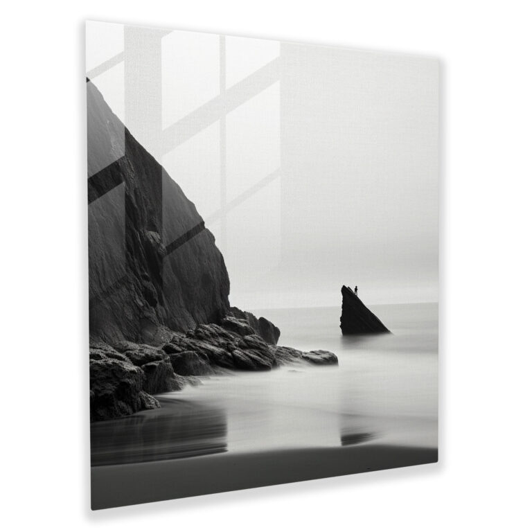 Kıyı Huzuru Cam Tablo - Minimalist Monokrom Fotoğraf Cam Duvar Sanatı