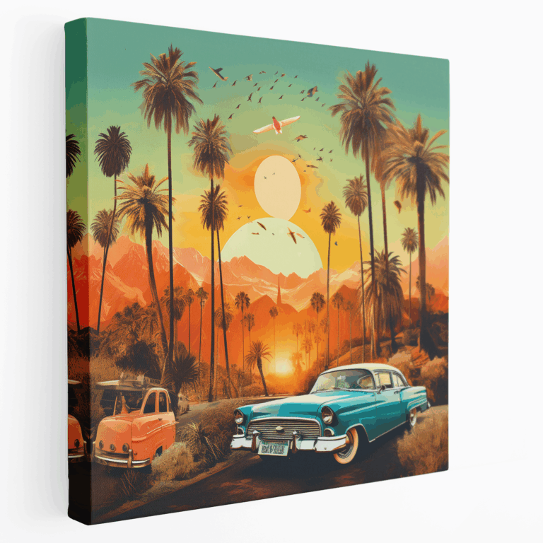 California Retro Kolaj Kanvas Tablo Baskı