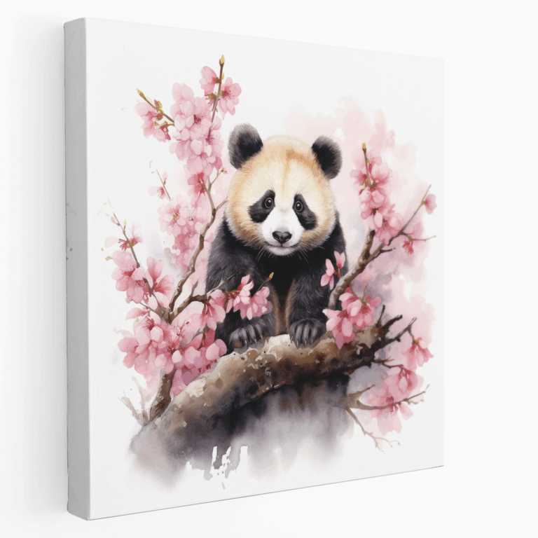 Panda Çiçek Ağaçları Arasında Kanvas Tablo
