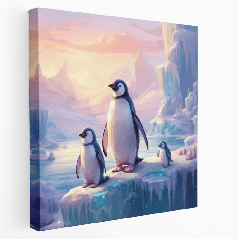 Penguen Ailesi Sevgi Kanvas Tablo