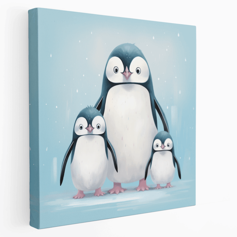Buzlu Penguen Ailesi Kanvas Tablo