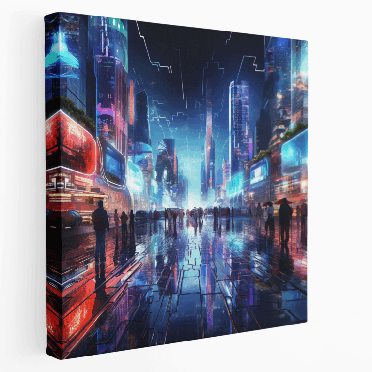 Holografik Siber Şehir Kanvas Tablo Baskı