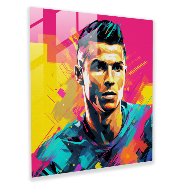 Cam Tablo - Pop Art Ronaldo - Cristiano Ronaldo Çizgi Roman Tarzı Canlı Renkler