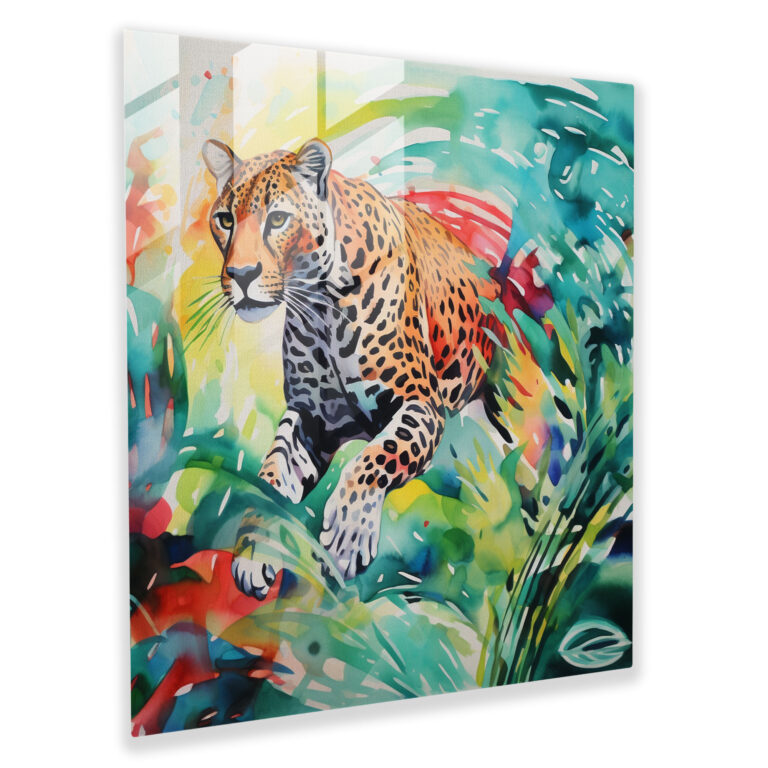 Leopar Cam Tablo - Ev Dekorasyonu Cam Tablo Suluboya Resim