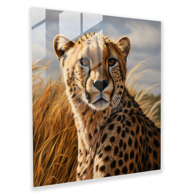 Leopar Cam Tablo Sanatı - Leopar Yüz Yakın Çekim Cam Sanatı