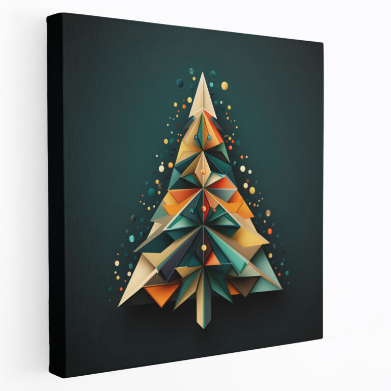 Noel Duvar Sanatı - Geometrik Ağaç - Kanvas Tablo Noel Ağacı