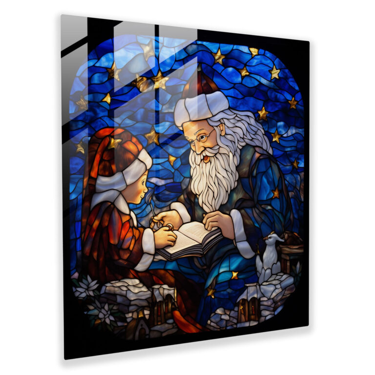 Renkli Cam Tablo - Noel Baba Hediye Teslim Ediyor - Yılbaşı Cam Tablo Duvar Dekorasyonu Cam Duvar Sanatı
