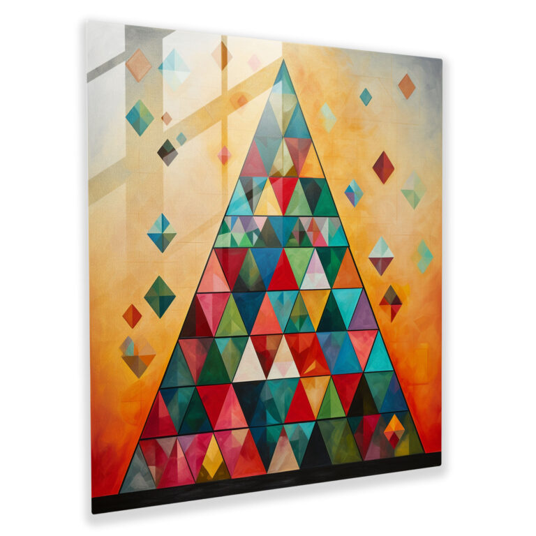Geometrik Yılbaşı Cam Tablosu - Yılbaşı Şenlikli Renkler Modern Sanat Üçgenler