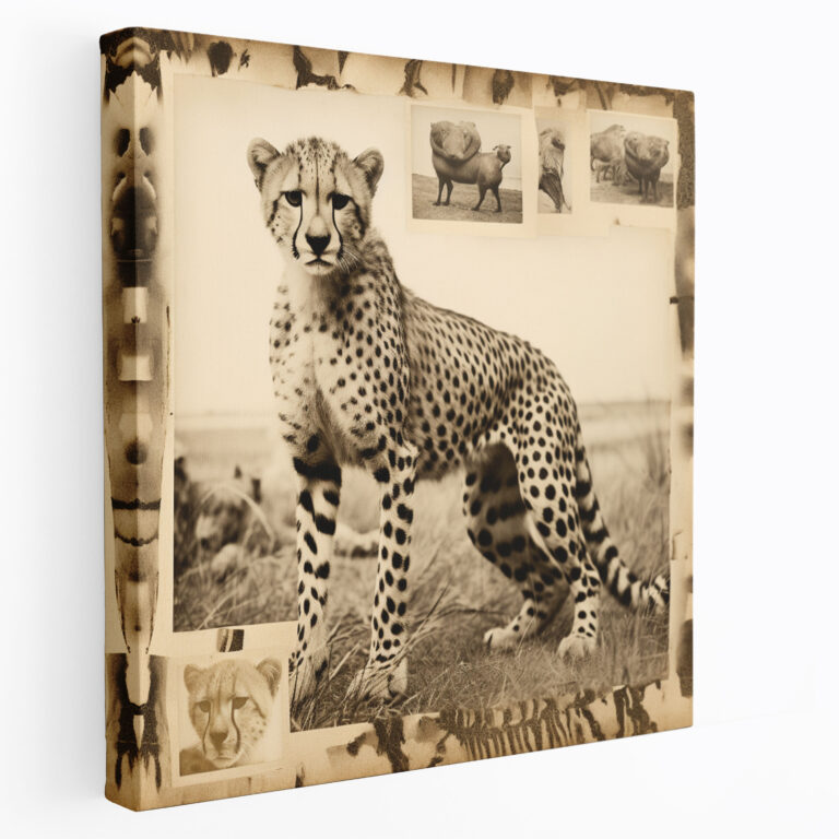 Vintage Cheetah Desenli Kanvas Tablo - Ev Dekorasyonu için Çita Duvar Sanatı