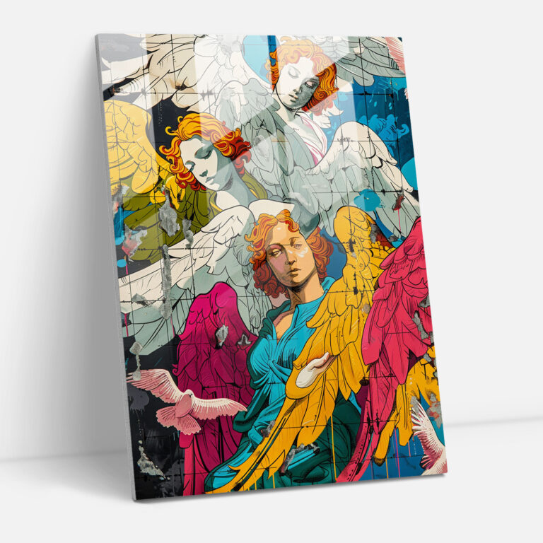 Çizgi Roman Melekleri Cam Tablo - Klasik+Popart Modern Sanat Cam Sanatı Cam Duvar Sanatı
