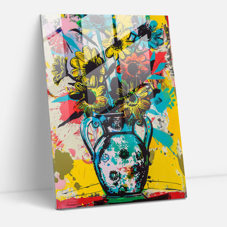 Klasizm ve Pop Art Tarzında Cam Tablo Sanatı - Soyut Çiçekler Cam Duvar Sanatı Ev Dekorasyonu