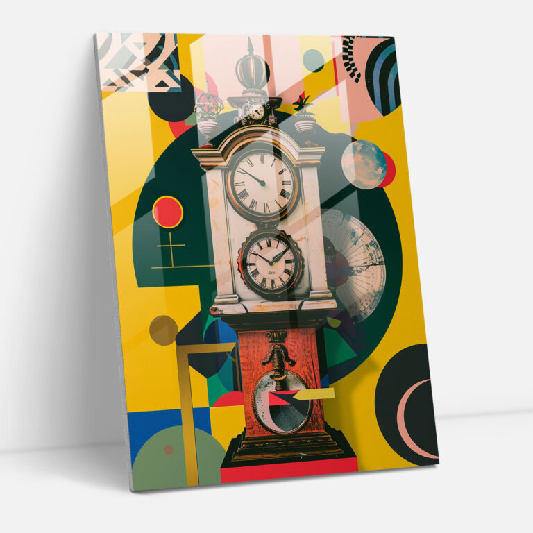 Klasizm ile Pop Art Duvar Dekorasyonu - Antika Saatli Kanvas Tablo Modern Sanat Cam Tablo