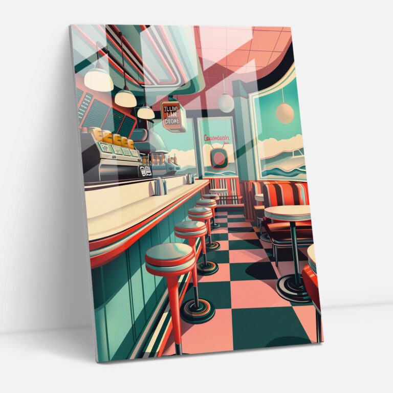 Klasik ve Popartın Harmanlandığı Retro Diner Cam Duvar Sanatı - Duvar Dekorasyonu Modern Sanat