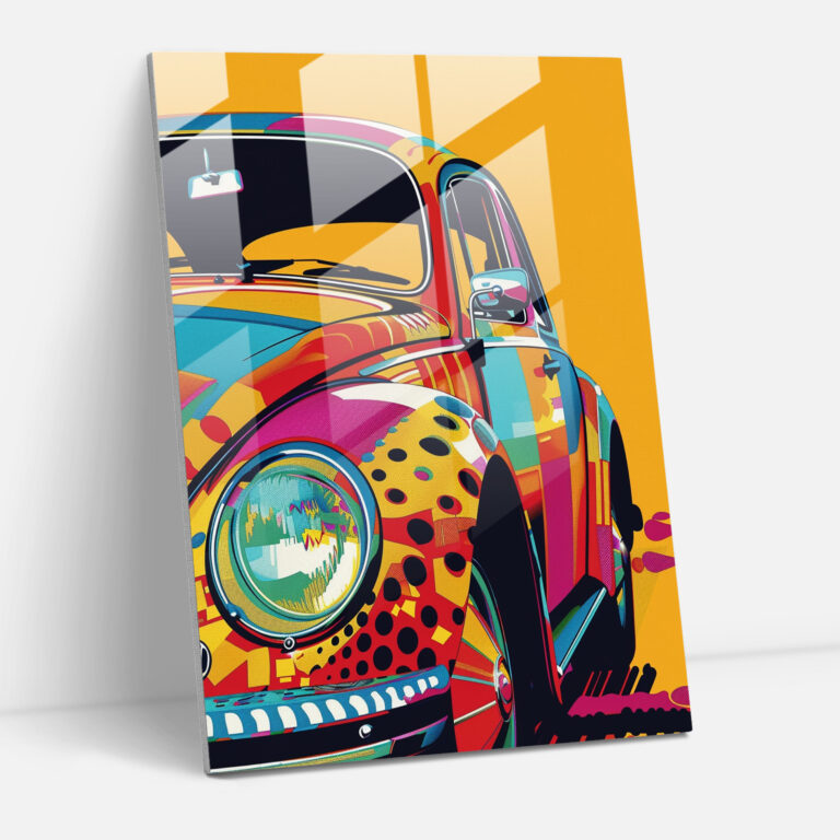 Pop Art Araba Cam Tablo - Klasikizm+Popart Ev Dekorasyonu Cam Sanatı Duvar Dekorasyonu