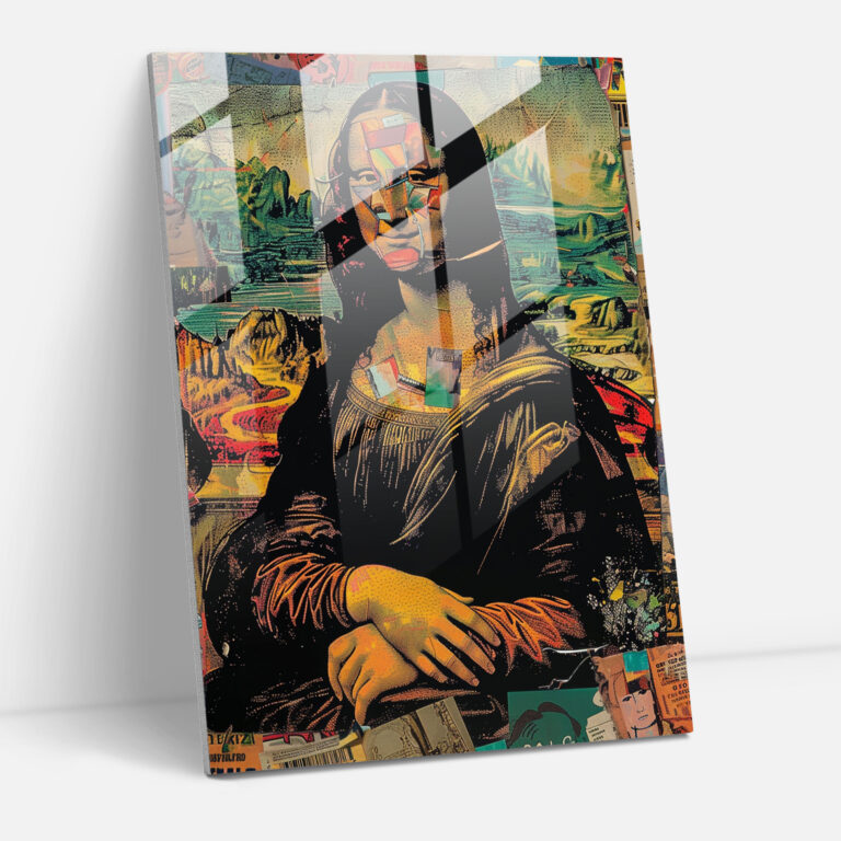 Klasik ve Popart Tarzında Comic Mona Lisa Cam Tablo - Cam Sanatı Duvar Dekorasyonu