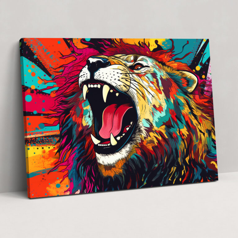 Pop Art Aslan Duvar Sanatı - Sirki Dikkat Çekici Çizgi Roman Tarzı Kanvas