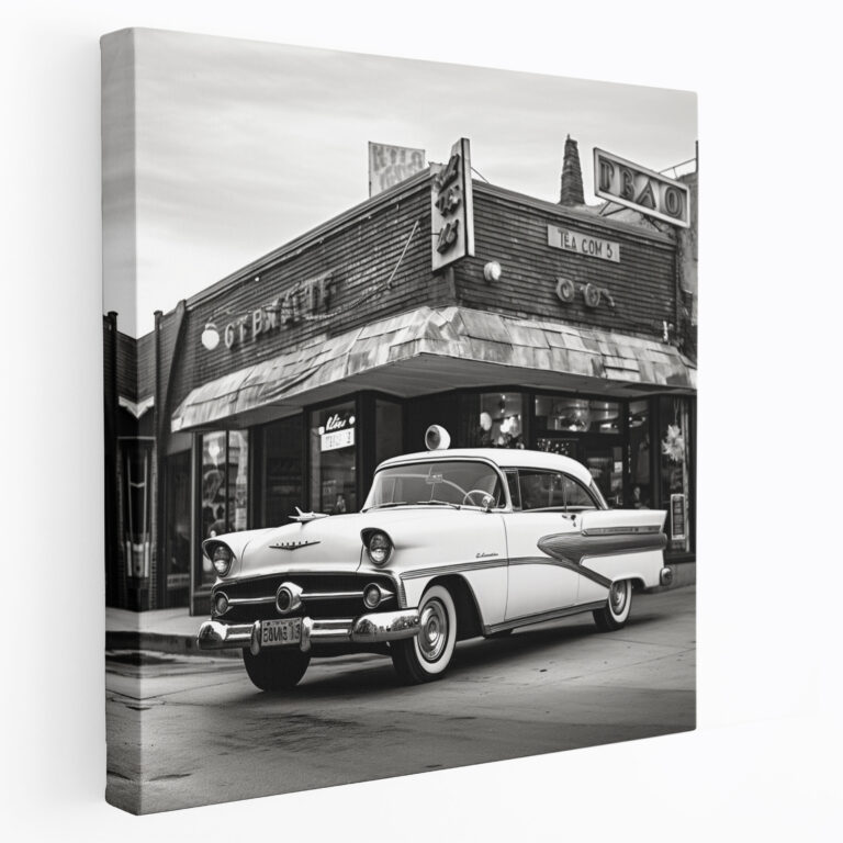 Klasik Duvar Sanatı - Retro Araba ve Diner - Klasik Kanvas Duvar Sanatı Zamansız Duvar Dekorasyonu
